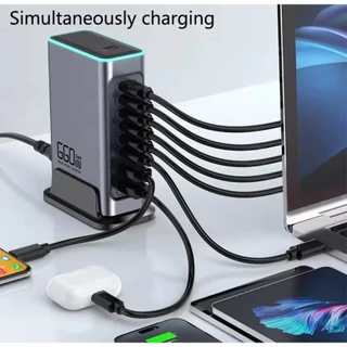 F8L 660W GaN Charger PD100 แฟลชชาร์จแท็บเล็ตโทรศัพท์มือถือเดสก์ท็อป 8 พอร์ต Multi-Charging Station