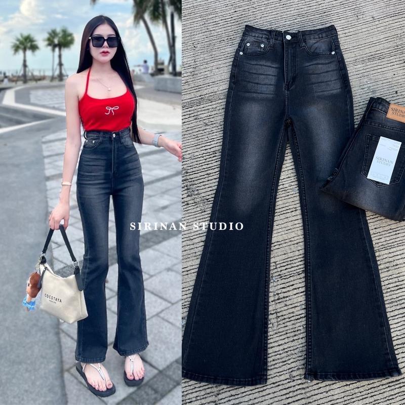 ยีนส์ Sirinan Studio Jeans SRN9201 ขาม้าดำไฮโซ แต่งหนวดเฟด “ผ้ายืด" (ป้ายSIRINAN STUDIO) Jean ผู้หญิ