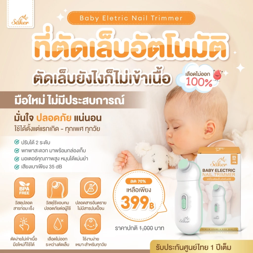 ตัดเล็บแบบปลอดสารพิษติดนิ้ว sakerตัดเล็บอัตโนมัติเด็กไม่กลัว ไม่เข้าเนื้อ เลือดไม่ออก แรกเกิด-ทุกวัย