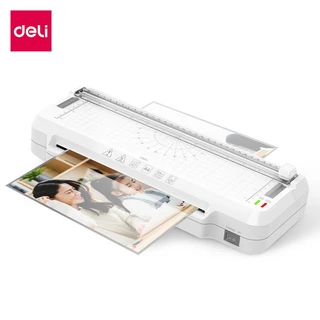 Deli เครื่องเคลือบ เครื่องเคลือบบัตร A4 3in1 ที่ตัดกระดาษ3แบบ และที่เจาะรู รุ่นภาษาอังกฤษ Laminator
