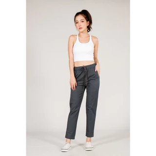 (พร้อมส่ง) NANAZAZA - MK28 เอวผูก 8ส่วน easy pants ยืดหยุ่น เบาสบาย เนื้อผ้าcotton
