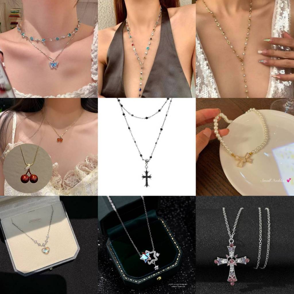 จี้ไม้กางเขน Y2K สร้อยคอ จี้โบว์ แฟชั่น เครื่องประดับผู้หญิง สไตล์เรียบหรูเกาหลี N130/NMIX1