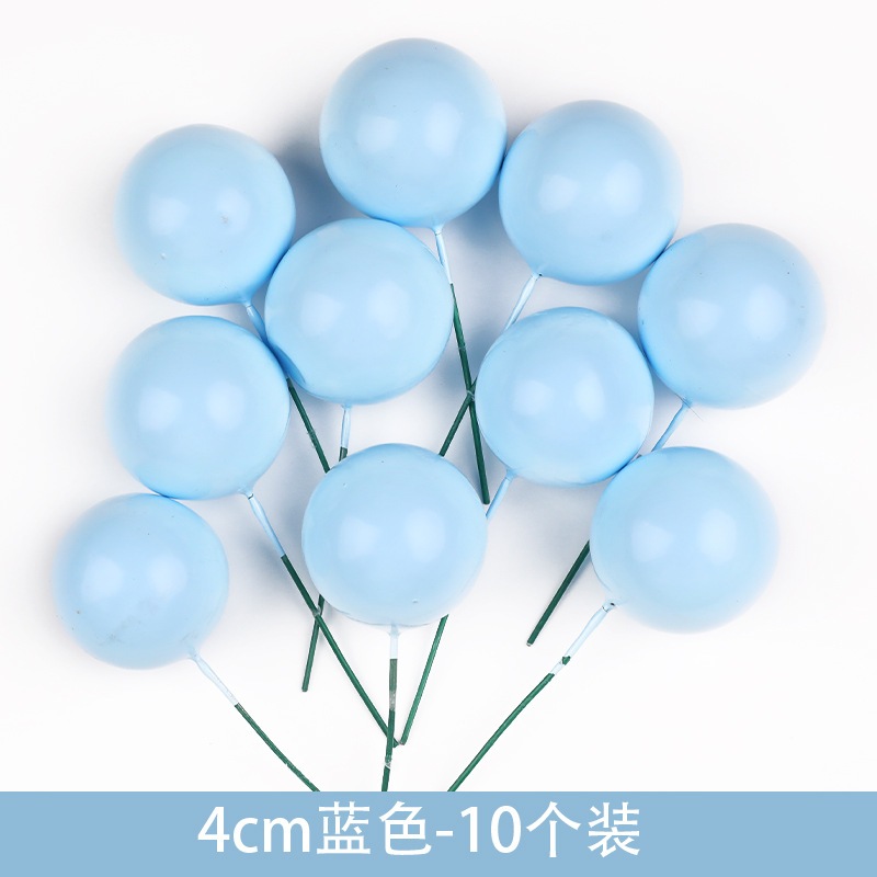 ป้ายปักเค้ก บอลปักแต่งเค้ก สีฟ้า สีขาว 1 แพ็ค / 10 ลูก (2,2.5,3,4cm)