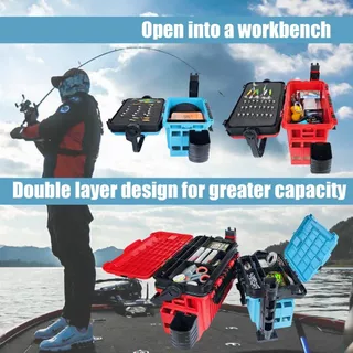 กล่องตกปลา กล่องใส กล่องใส่ปลา fishing box สีเขียวเข้ม 2 ชั้น รวมถึง ตัวสอดก้าน ที่วางแก้ว 6L/12L แถมกล่อง ส่งใน 24 ชม.
