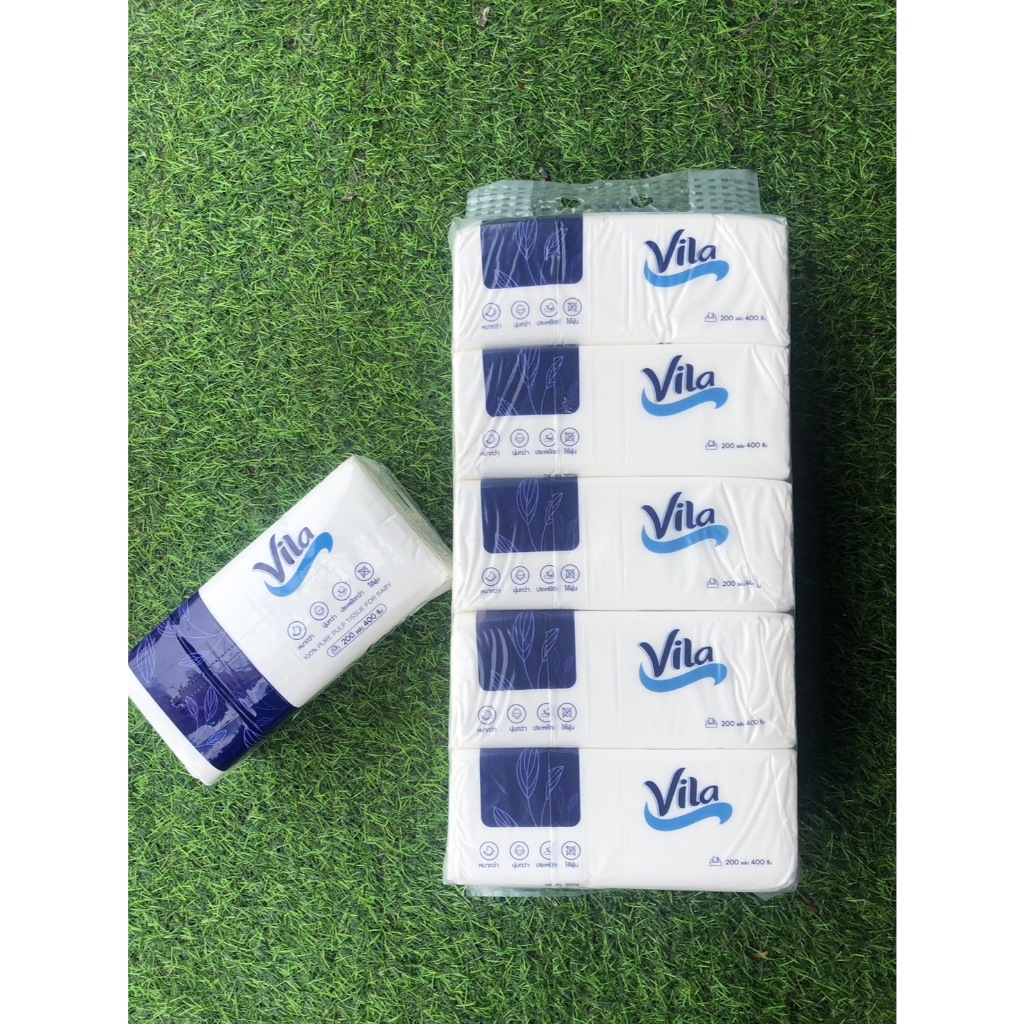 กระดาษทิชชู่  Vila เเพ็ค 5 ห่อ ทิชชู่พรีเมีนม ไร้ฝุ่น  หนานุ่ม