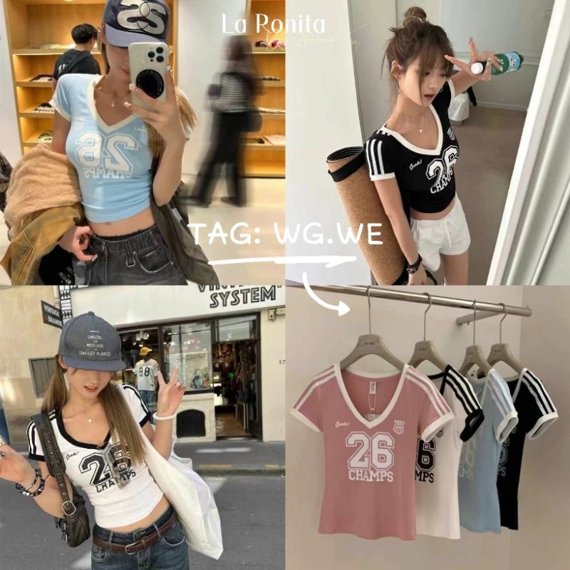 ✅️พร้อมส่ง ✨️ TAG :WG.WE  เสื้อยืด คอวี ตัวตึง มาแรงสุด ใส่ยังไงก็สวย กุ้นขอบตัดสี  แพทเทิร์นเป๊ะ ผ้ายืดใส่สบาย