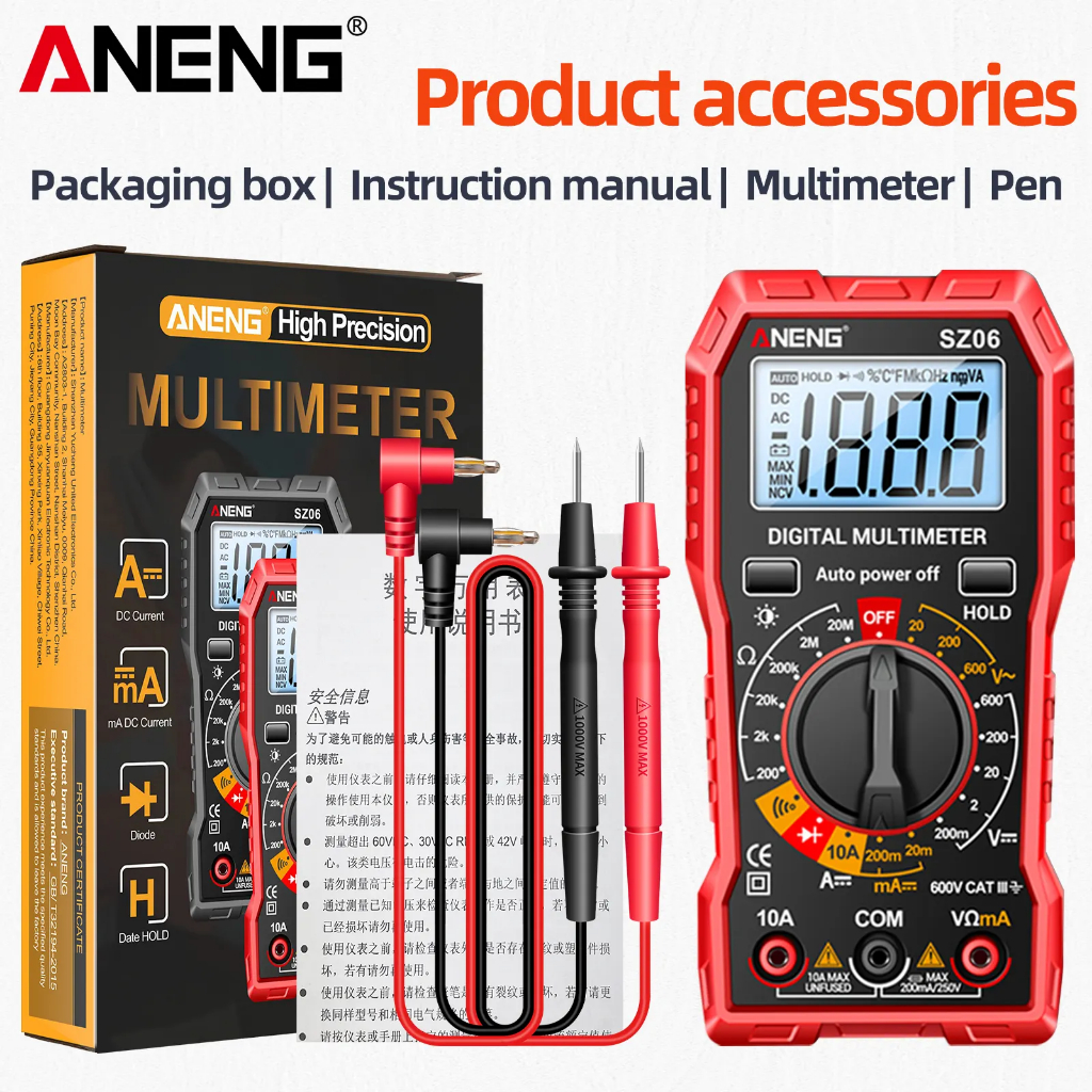 SZ06 Multimeter สีแดง ดิจิตอลมัลติมิเตอร์ ″ANENG″