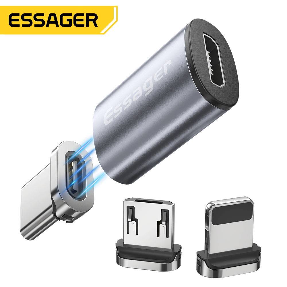 Essager อะแดปเตอร์แม่เหล็ก หัวแม่เหล็ก Micro เป็น Type-c เข้ากันได้อย่างกว้างขวาง กะทัดรัดและพกพาได้