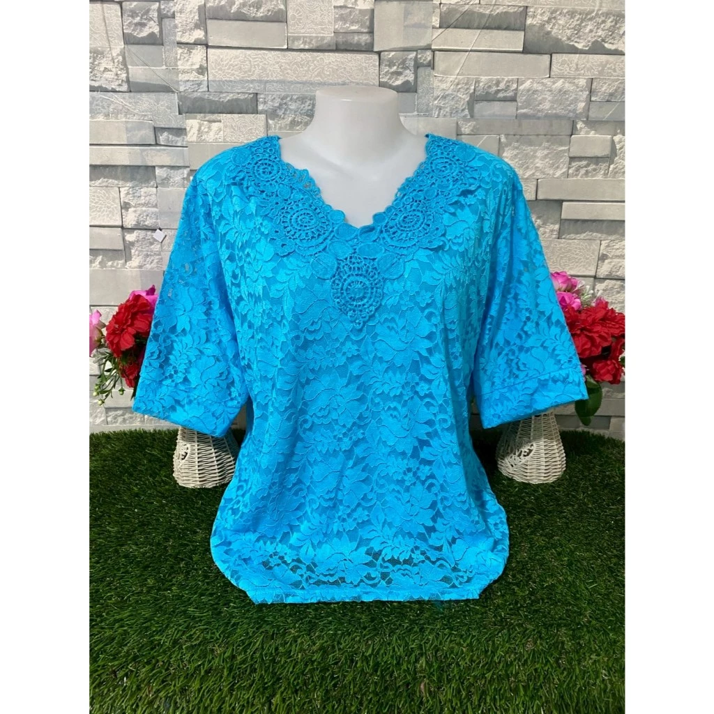 เสื้อลูกไม้คอวี เสื้อลูกไม้ เสื้อลูกไม้สีดำ รอบอก 46-52 นิ้ว มีหลายสีให้เลือก รุ่น46715-52715
