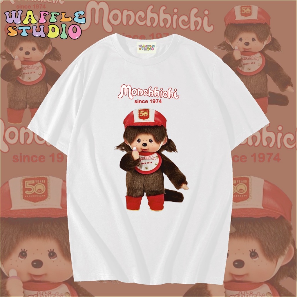 [ ส่งฟรี 🔥 ] WS0225 เสื้อยืดโอเวอร์ไซส์ เสื้อยืดเกาหลี ผ้าคอตตอน100% เสื้อยืด มอนชิชิ Monchichi WAFFLE STUDIO