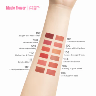 [Music Flower] Non Transfer ลิปสติกเนื้อแมตต์กํามะหยี่ เบาสบายไม่หนักปาก ติดทนยาวนาน มี 12 เฉดสี