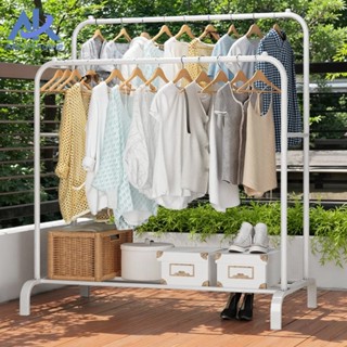 AKOM [ตะขอเเขวนหมวก] ราวเเขวนผ้า บาร์คู่ มีชั้นวางของที่เเขว…