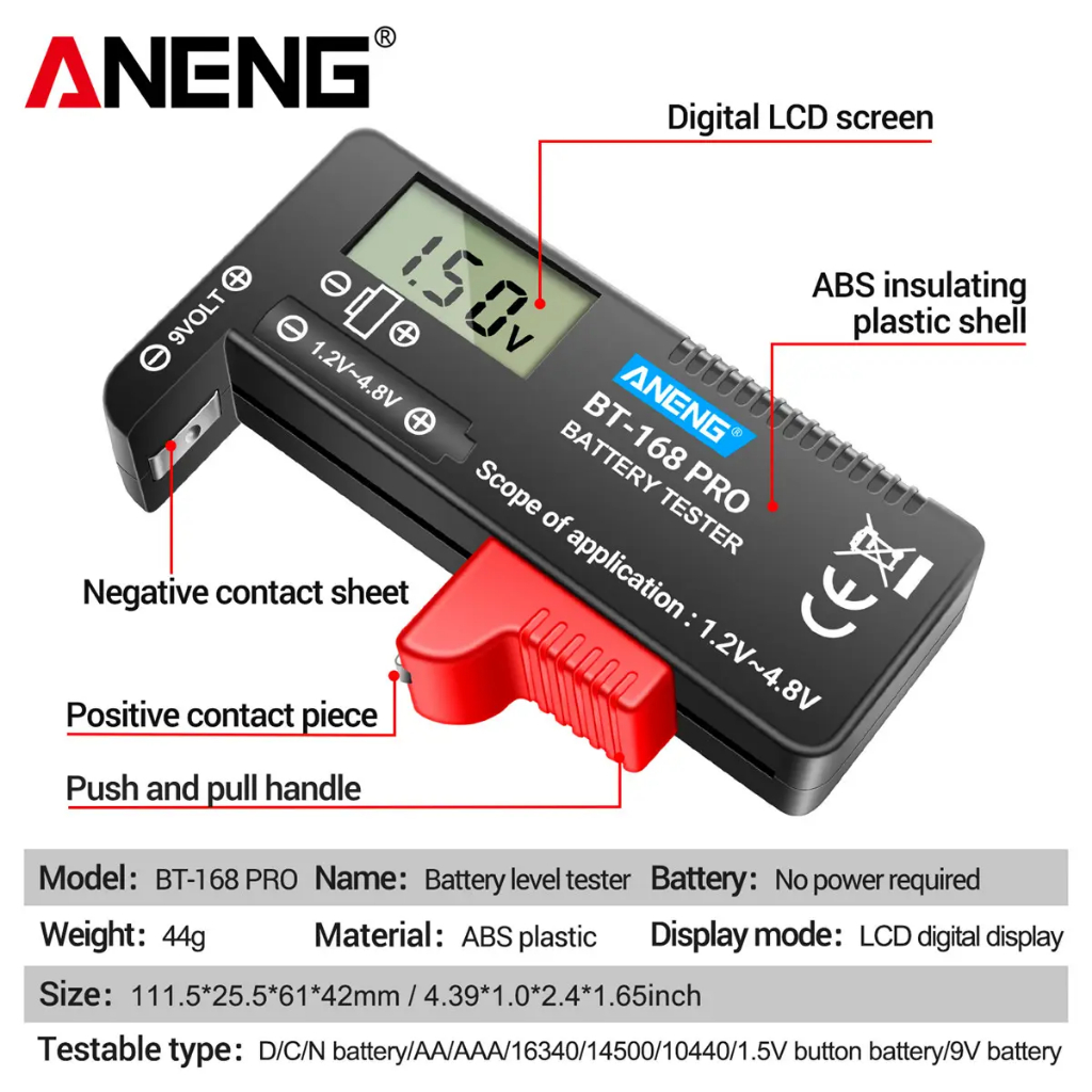 BT-168 PRO Battery Tester สีดำ ดิจิตอลมัลติมิเตอร์ ″ANENG″