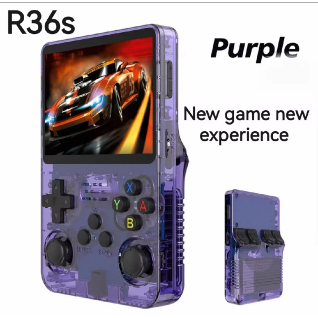 R36s แท้100%Retro คอนโซลเกมมือถือ Linux ระบบ 3.5 นิ้วหน้าจอ IPS แบบพกพา 64GB เครื่องเล่นวิดีโอเปิดแห