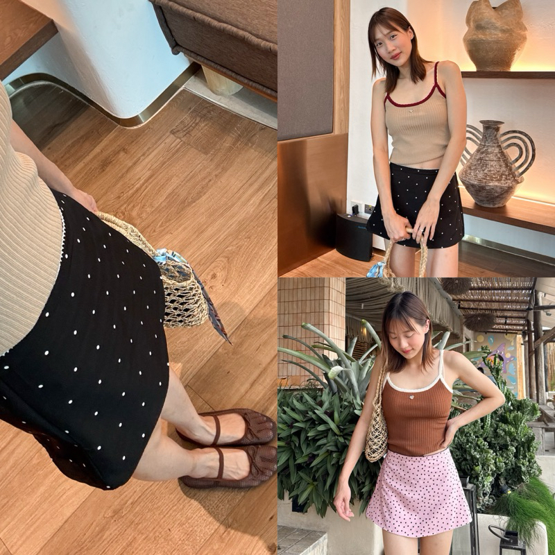 📍พร้อมส่ง📍SU197 POLKADOT SKIRT กระโปรงชีฟองลายจุด ผ้าดี งานสวย Tag MMFISH🇰🇷🇰🇷