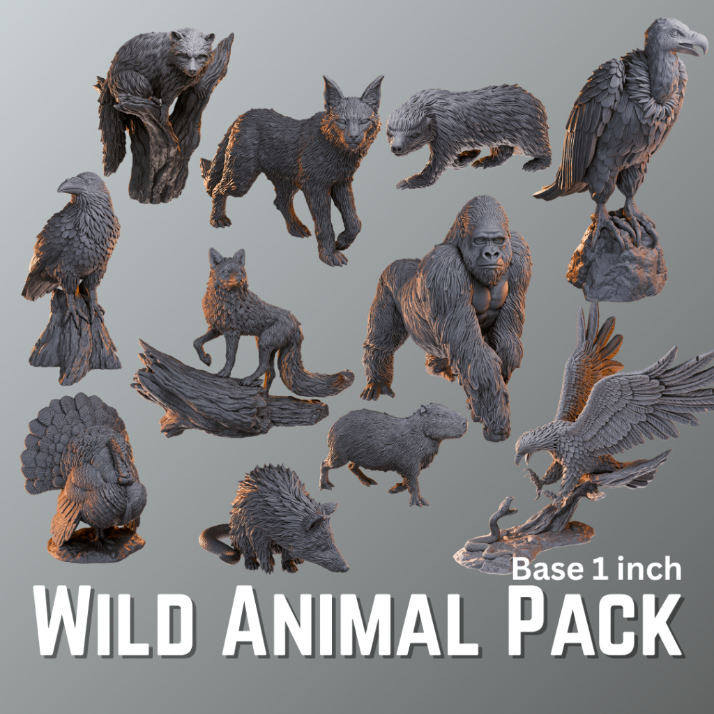 DnD Miniature I Wild Animal Pack (งานเรซิ่นยังไม่ลงสี) พร้อมฐานขนาด 1 นิ้ว