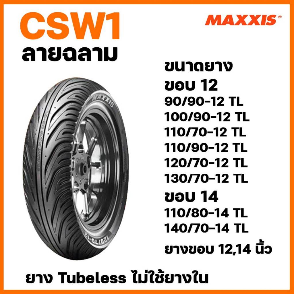 ยางนอก ยางมอเตอร์ไซค์ MAXXIS CSW1 SharKing ลายฉลาม ขอบ12 ขอบ14 TL tubeless เลือกเบอร์ได้
