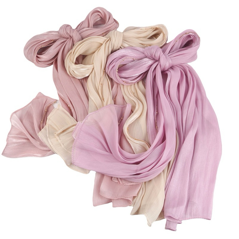 Shimmer ปักสายโซ่ทอง ผ้าคลุมไหมแพรแบบใหม่ ผ้าซาตินชิมเมอร์ - รูปที่ 2