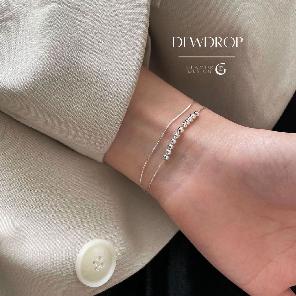GLAMOR✨กำไลเงินแท้ Dewdrop กำไลแฟชั่นจี้เงิน 2 ชั้น เงินแท้925 ข้อมือเงิน ปรับขนาดได้