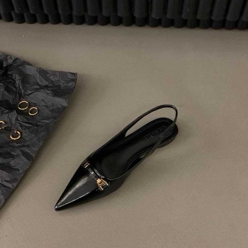 Crazy Snow รองเท้าหนังส้นเตี้ยหัวแหลม สายรัดส้น