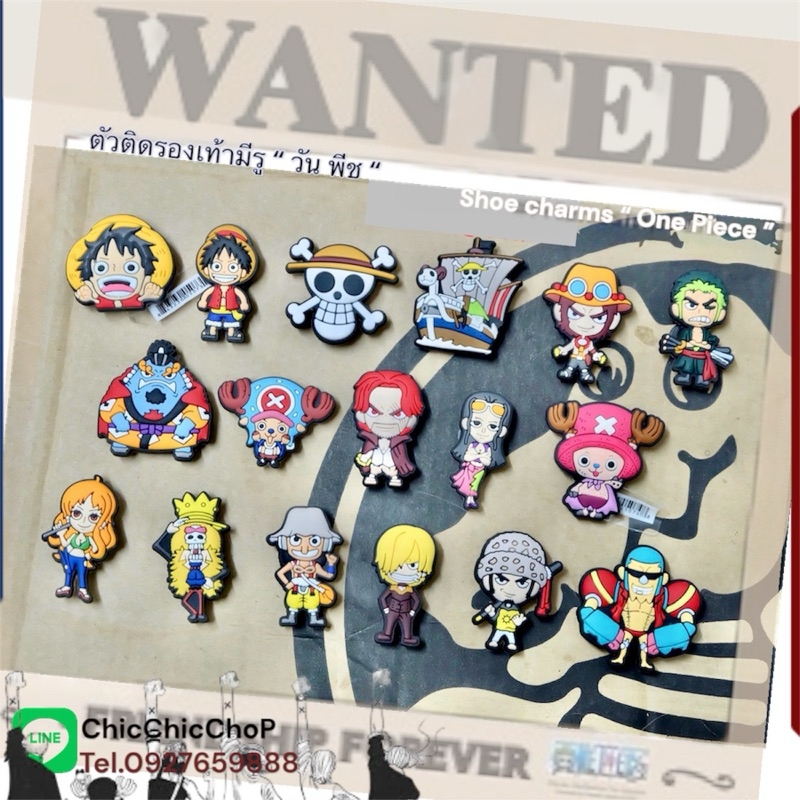 JBS 🏴‍☠️☠️ตัวติดรองเท้ามีรู “ จอม โจรสลัด ” วัน  👠🥾shoe Charm “ wanted “ one งานshop งานดีมีมิติ แก็งค์ กะโหลก OP
