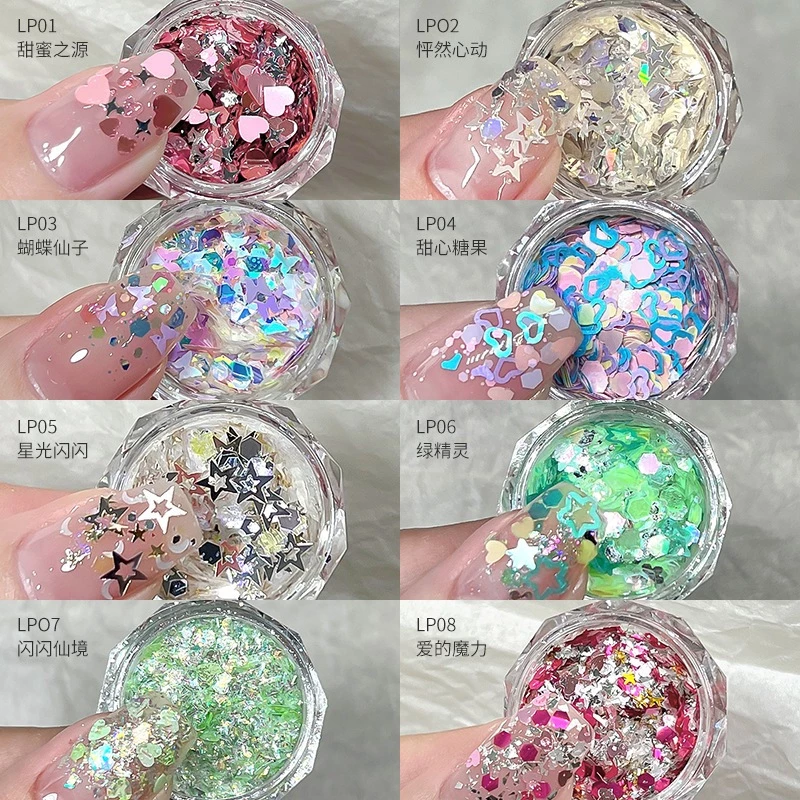 กลิตเตอร์แต่งเล็บ อุปกรณ์ตกแต่งศิลปะเลื่อมสไตล์ใหม่สีแดงสุทธิแฟลชสี่