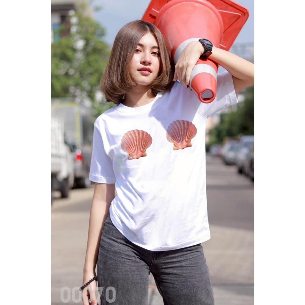 เสื้อยืดสกรีนลาย " เสื้อในเปลือกหอย " เสื้อยืดผ้า COTTON 100% เสื้อยืดคอตตอน 100% เสื้อยืดผ้าฝ้าย 100%
