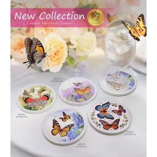 ที่รองแก้วซับน้ำ King Coaster จานรองแก้วดูดน้ำ ลายผีเสื้อ Butterfly ceramic coaster ของฝาก