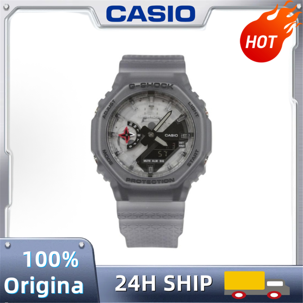 CASIO G-SHOCK นาฬิกากันน้ำแบบกีฬาสีเทาสำหรับผู้ชายและผู้หญิงGA-2100NNJ-8APR