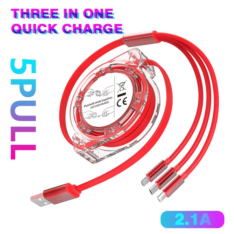 ส่งจากไทย สายชาร์จแบบยืดหดได้คริสตัล 1-3 สายชาร์จ Type-C อเนกประสงค์ 3-in-1