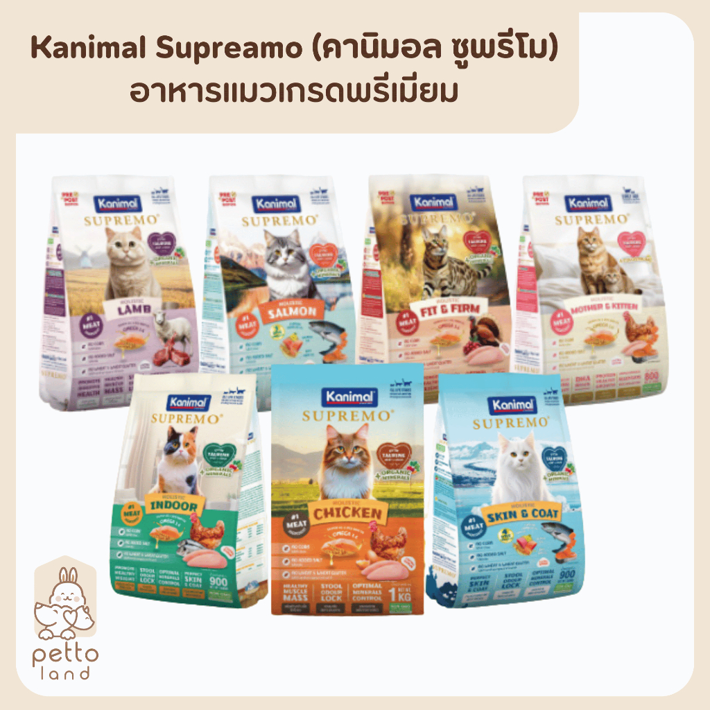 Kanimal Supremo คานิมอล ซูพรีโม อาหารแมวเกรดพรีเมียม (ถุงแบ่งโรงงาน) 900g - 1Kg
