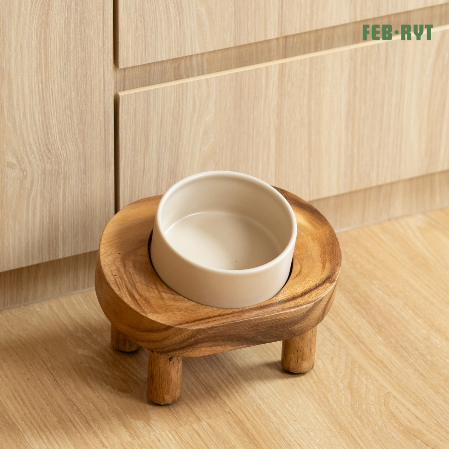 (1หลุม/2หลุม) Chunky Wooden Stand with legs and bowl แท่นไม้ตันวางอาหารมีขา+ชามสัตว์เลี้ยง