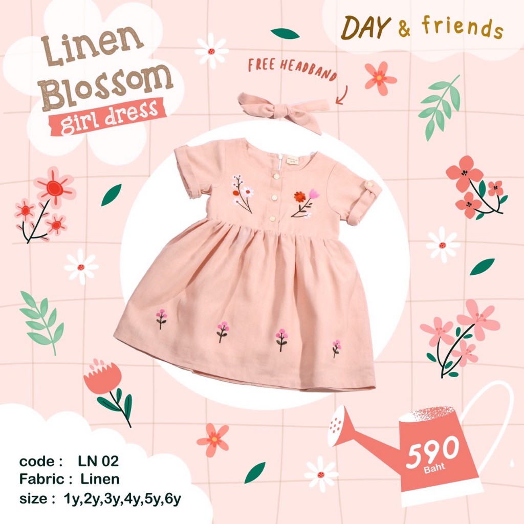 Linen Blossom Girl Dress LN02 (พร้อมส่ง)