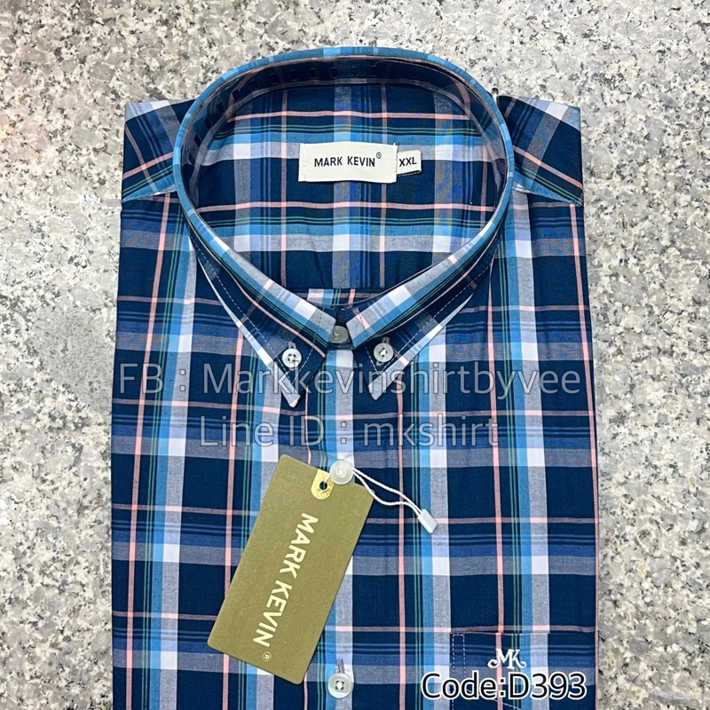 [ครบไซส์]เสื้อเชิ้ตลายสก๊อต โทนสีน้ำเงินกรมท่า แขนสั้นนะคะ
