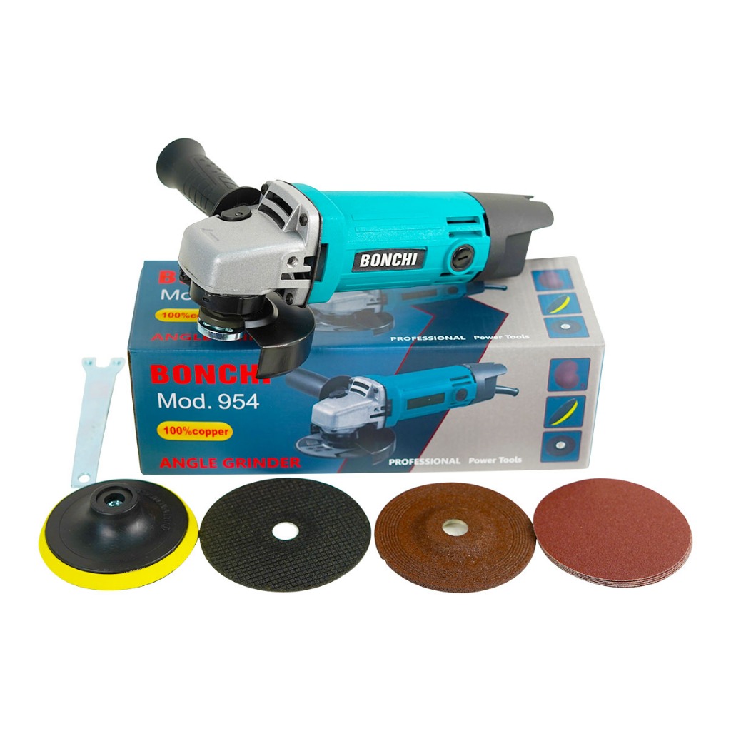 เครื่องเจียร์ หินเจียร์ หินเจียร์ไฟฟ้า ลูกหมู 4 นิ้ว BONCHI Mod.954 (สีฟ้า) กำลังไฟ 700W เเถม ใบขัด ใบตัด ใบเจียร์ ฟรี !