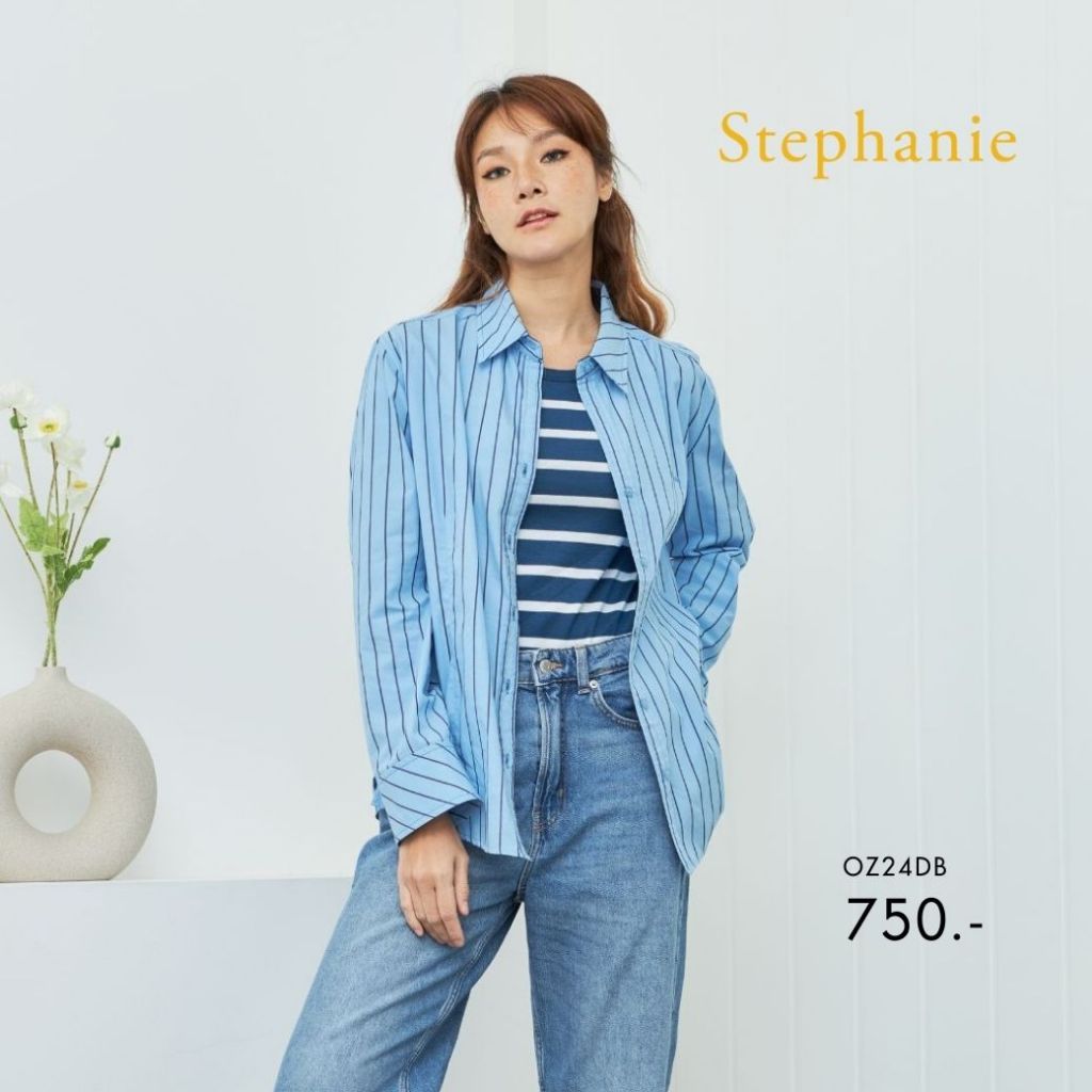 Stephanie เสื้อเชิ้ตแขนยาวสีฟ้า(OWS62BU)