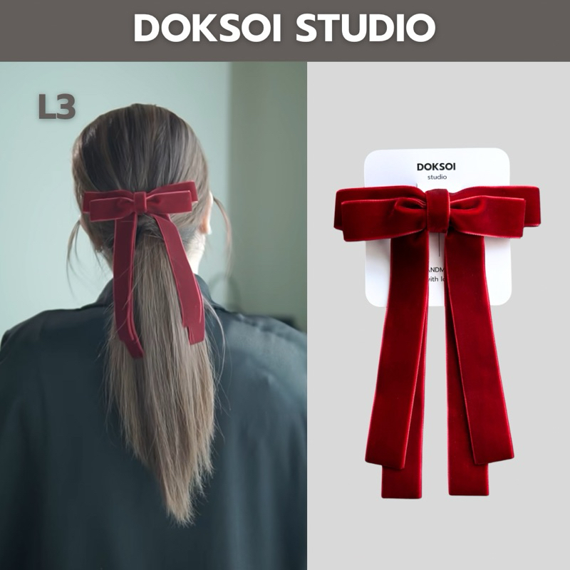DOKSOI-โบว์ติดผมไซส์ L3 - ผ้ากำมะหยี่