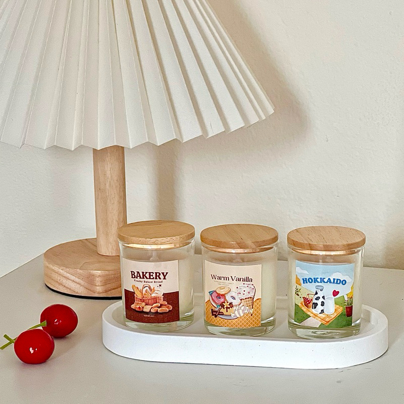ทำใหม่ทุกออเดอร์ เทียนหอม candle พร้อมฝาปิดไม้ handmade soywax100% หอมมาก เทียนหอมอโรม่า