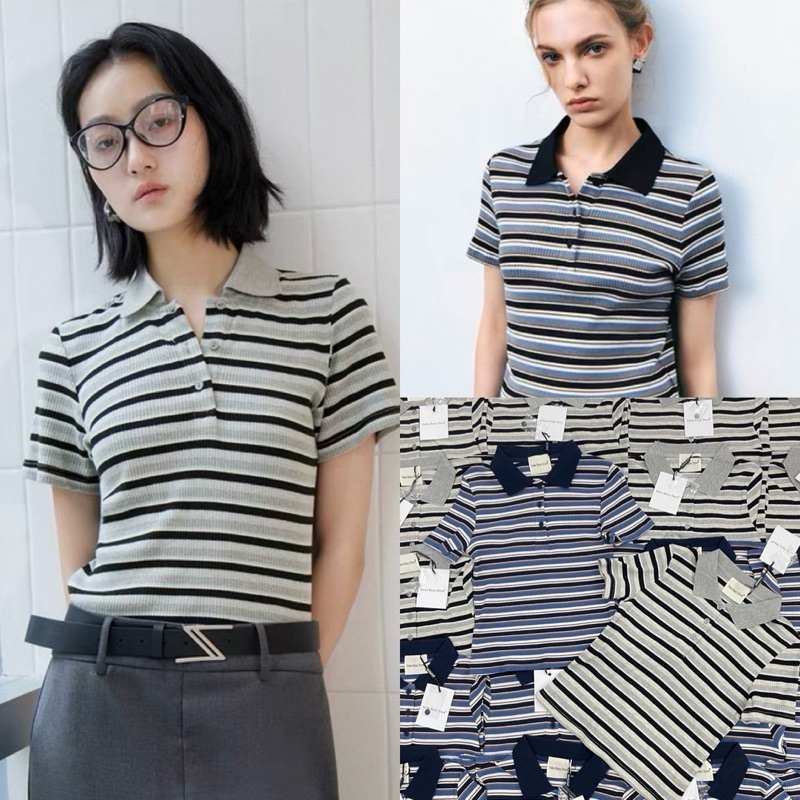 ส่งด่วน 🛵 Valen strip polo เสื้อโปโลรุ่นใหม่ ลายทาง สีละมุน ผ้าทอฟีลเกาหลีสุดๆ
