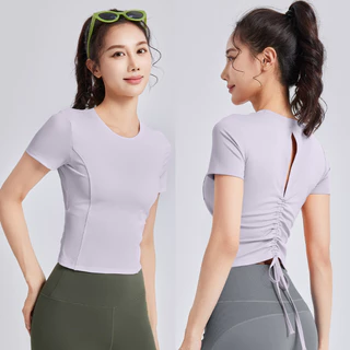 ArayaLady เสื้อกีฬาผู้หญิง เสื้อครอปออกกำลังกายแขนสั้น จั๊มเอวด้านหลัง ทรงสวยใส่สบาย AT-JYMD112 (แขนสั้น)