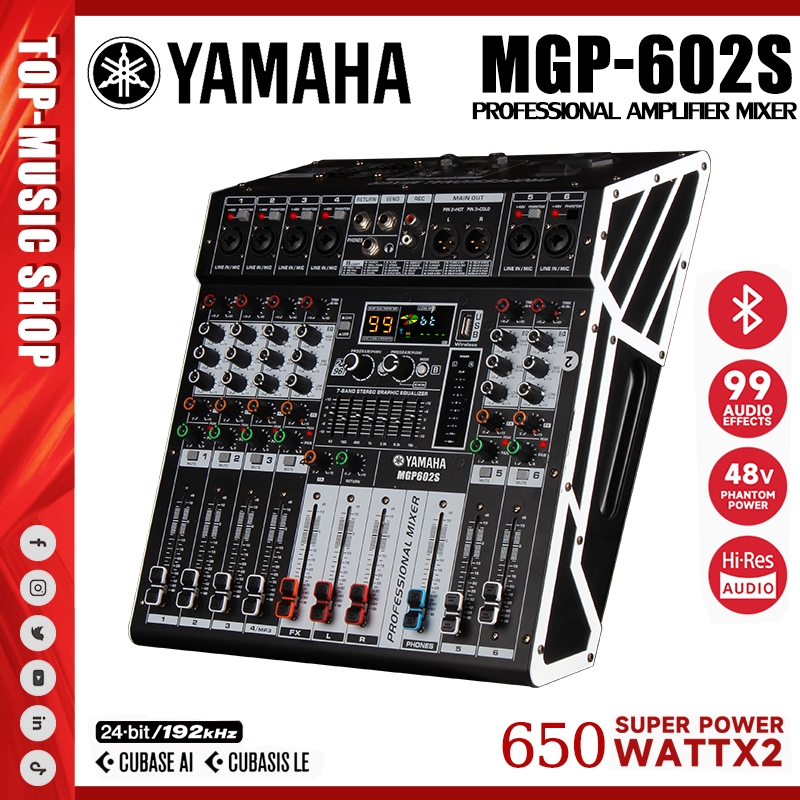 YAMAHA MGP602S มิกเซอร์พร้อมเพาเวอร์แอมป์ในเครื่องเดียว รีเวิร์บ 99DSP เอฟเฟกต์มืออาชีพบลูทูธอีควอไลเซอร์สำหรับเล่น 550W