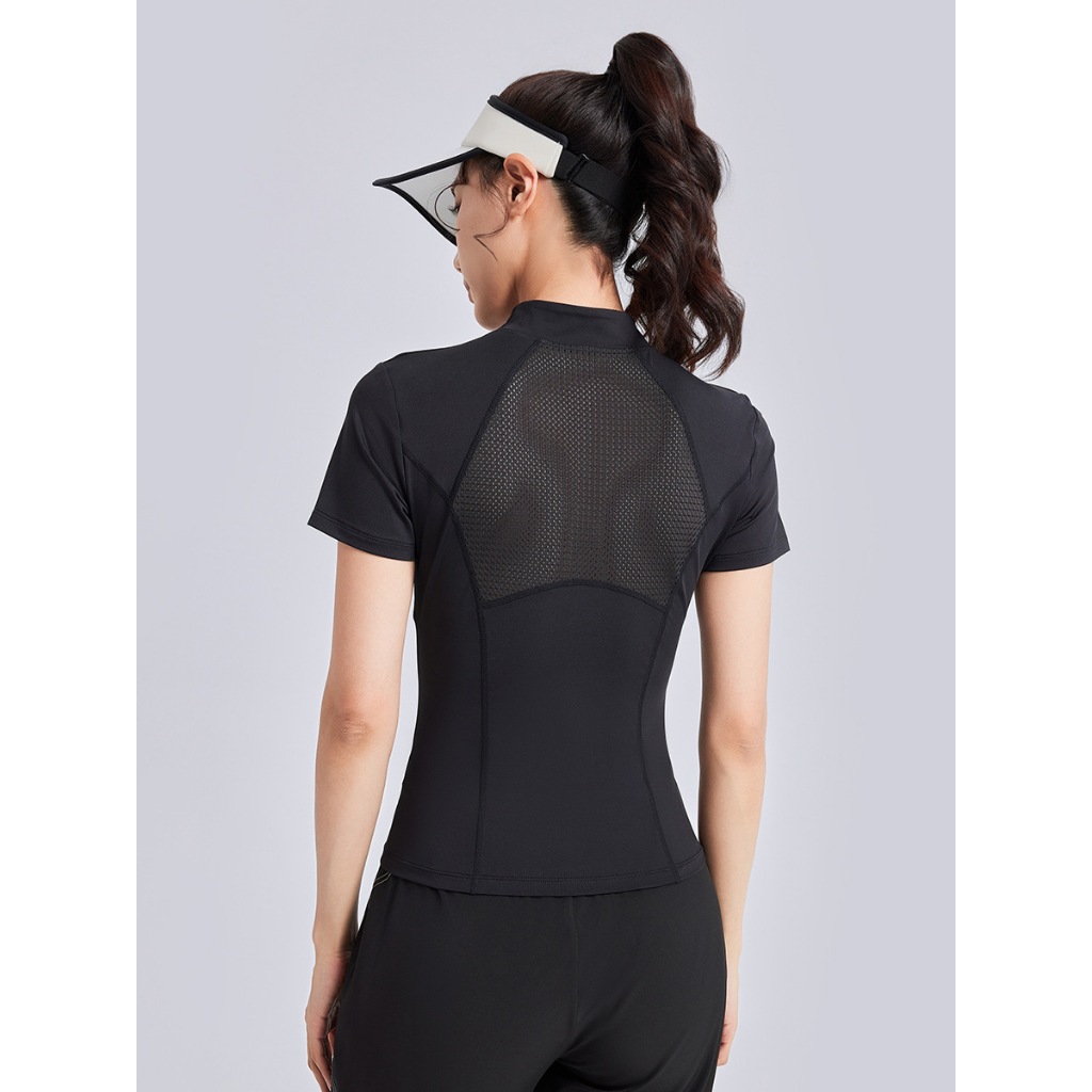 ArayaLady เสื้อกีฬาแขนสั้น เสื้อออกกำลังกายผู้หญิงทรงเข้ารูป แต่งซิปคอเสื้อ ทรงสวยใส่สบาย รุ่น AT-JYWD018 - รูปที่ 6