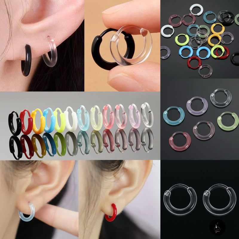 🔥ถูกที่สุด สีเยอะ🔥ต่างหูห่วงใส ต่างหูพลาสติก ต่างหูห่วง แพ้ง่ายใส่ได้ คุณภาพดี