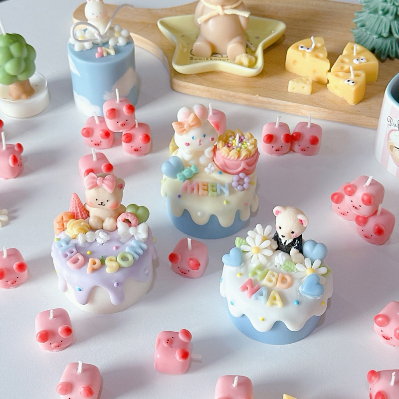 มินิเค้ก เค้กเทียนหอม เทียนหอมวันเกิด ฟรีกล่องใส+การ์ด soy wax cake candle เค้กเทียนไขถั่วเหลือง