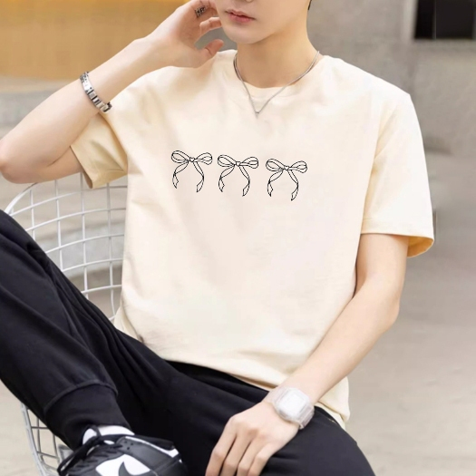 เสื้อยืด คอกลม แขนสั้น m-3xl สกรีนลายโบว์ ลายมินิมมอล ผ้าคอตตอนผสม 038-img-58#