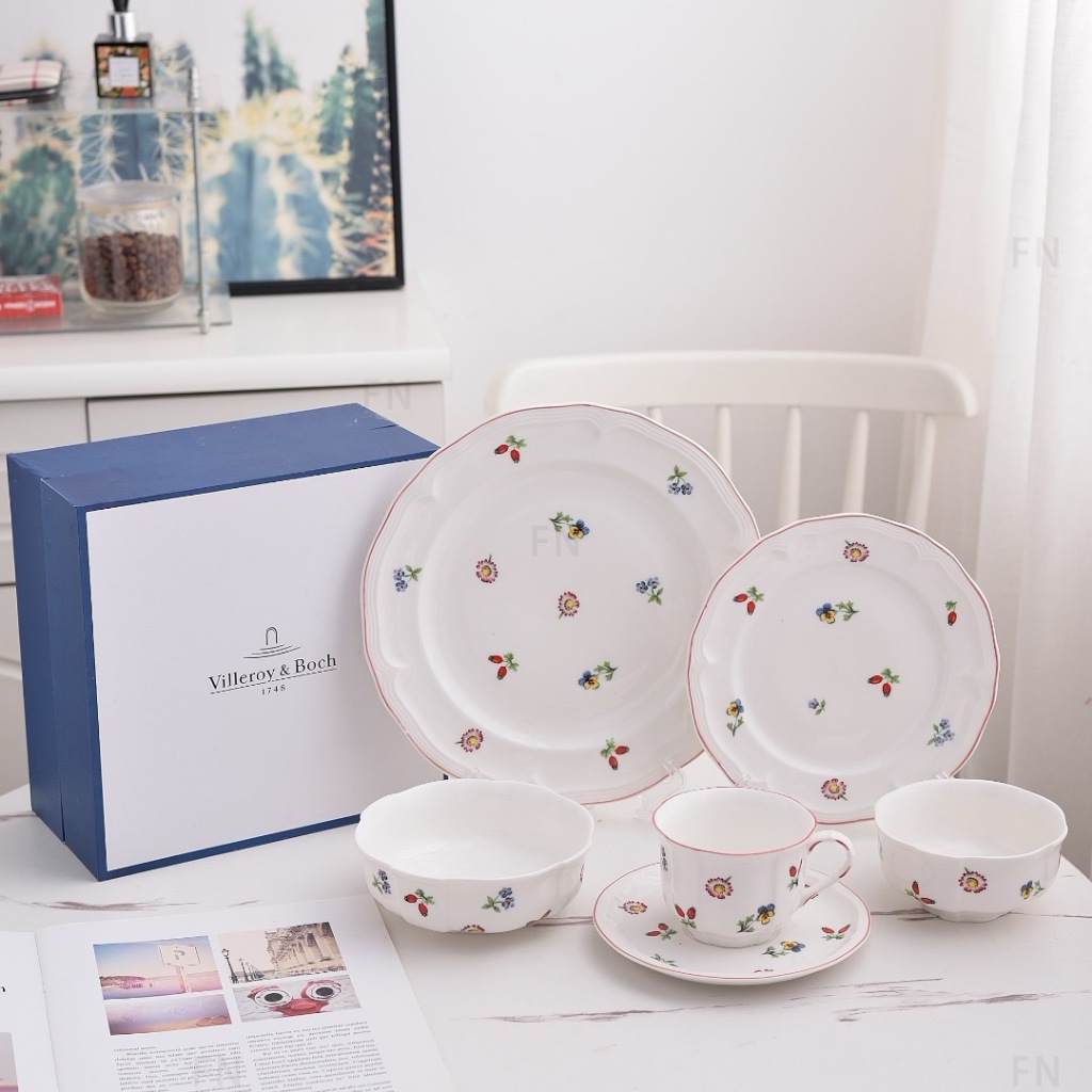 Villeroyboch Flower Series Bone Porcelain Tableware Set from Germany, Single Cup Plate, Salad Bowl S