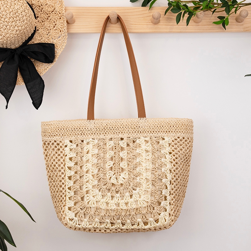 พร้อมส่ง 2 สี กระเป๋าสาน tote bag สานลาย ดีไซส์สวย มีซิป มีซับใน P360 - รูปที่ 4