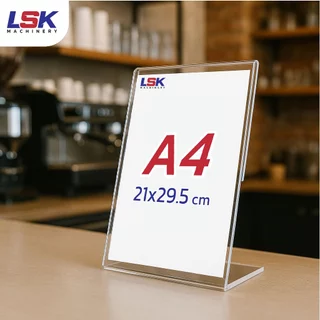 ป้ายอะคริลิคตั้งโต๊ะ A4 , A5 , A6 , A7แนวตั้ง และแนวนอน 21x30 cm อะคริลิคใส 1 หน้า ทรง L