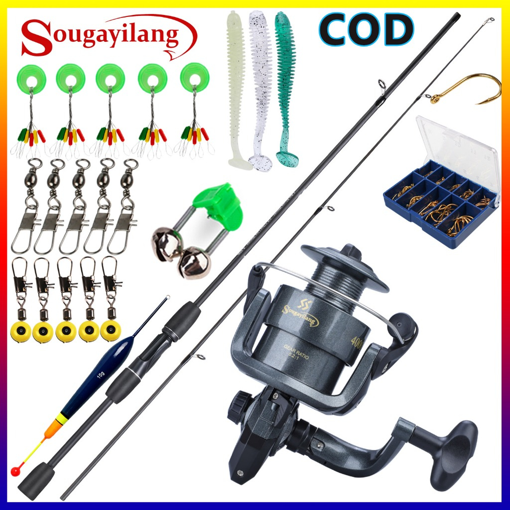 Sougayilang 1.8M หมุนชุดการตกปลาคาร์บอนไฟเบอร์ 2 ส่วนก้านและ 6BB 5.2: 1 อัตราส่วนการตกปลาเกียร์กับเหยื่อ
