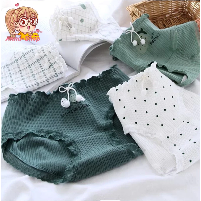 Anna shop กางเกงในแฟชั่น สไตล์น่ารัก สีพลาสเทส โทนขาวเขียว เอวกลาง ใส่สบาย พร้อมส่ง CS051